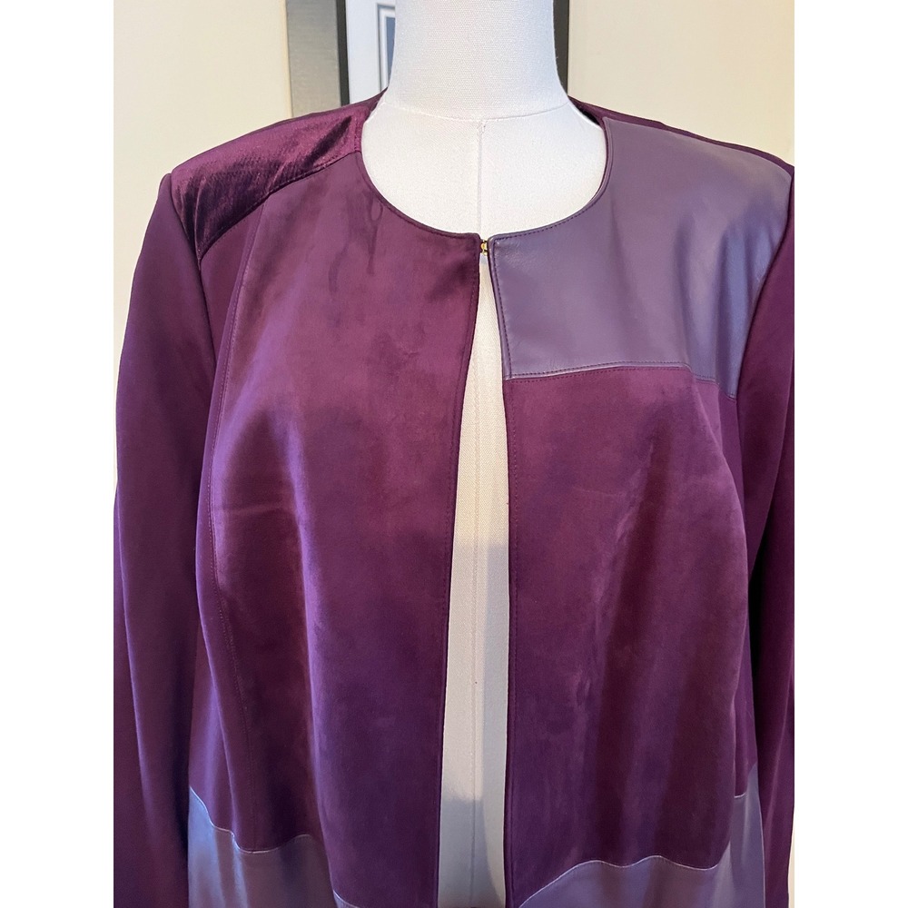 NWT Calvin Klein Mixed Media Plum Faux Suede Leather Velvet Long Jacket Size 16W - Picture 5 of 7